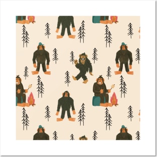 BigFoot Sasquatch Yeti Camping in the Woods Posters and Art